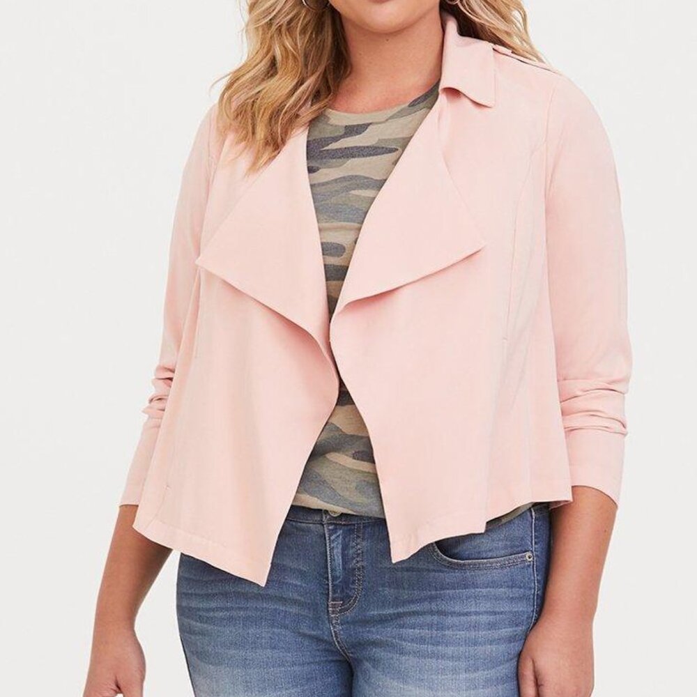 Plus Size 3X Torrid Pink Twill Drape Front Jacket